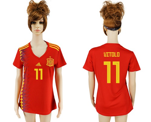 Women's Spain #11 Vitolo Red Home Soccer Country Jersey - Click Image to Close